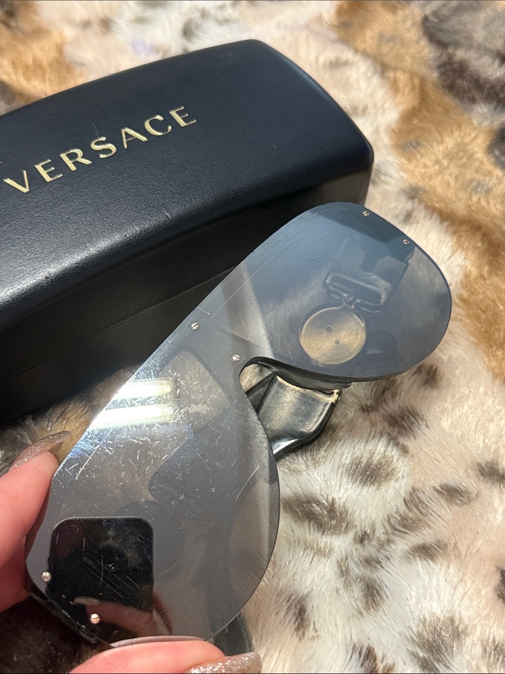 Versace Men's Shield Sunglasses in Gray Smoke - Picture 4 of 5